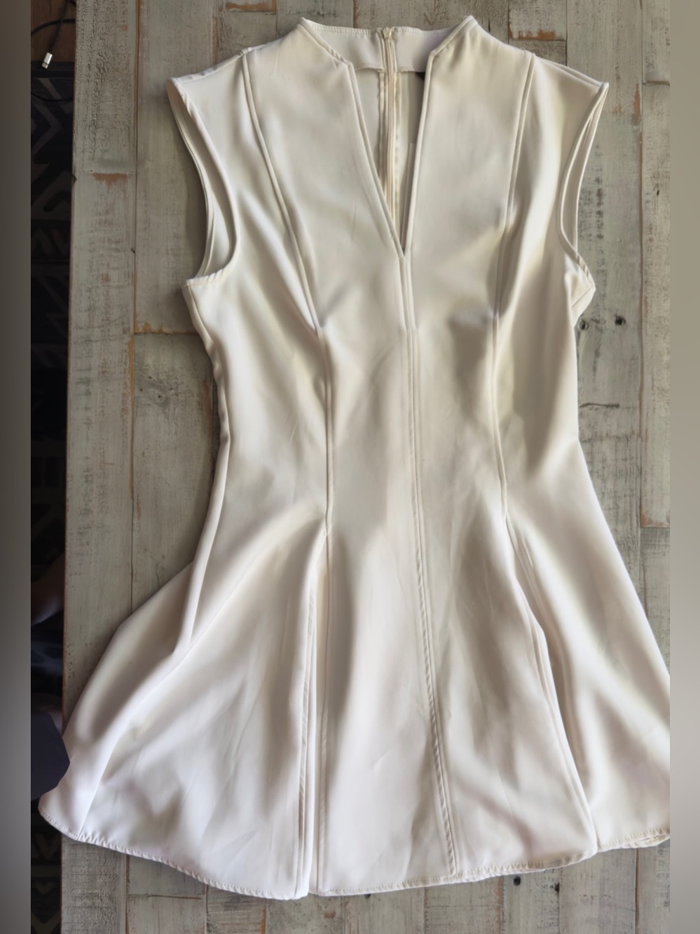 Zara Cream Structured Fit-and-Flare Midi Dress